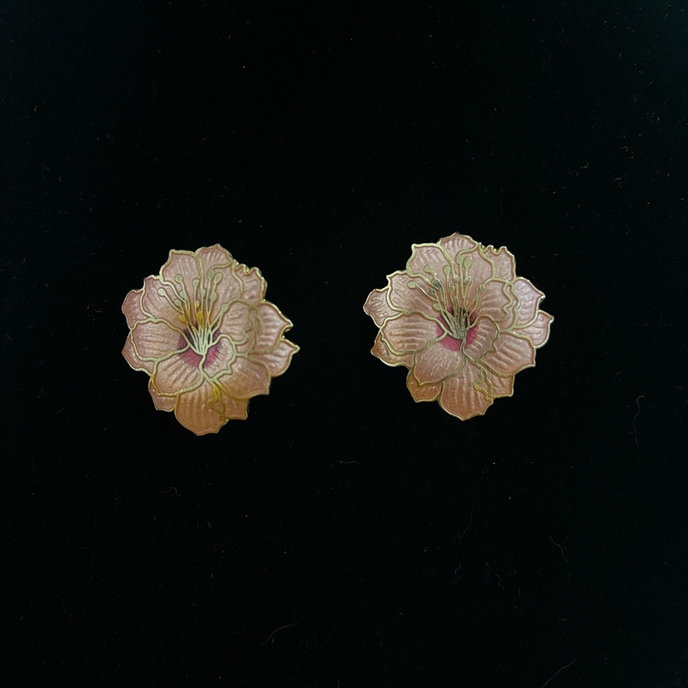Floral Pink and Gold Clip-On Earrings